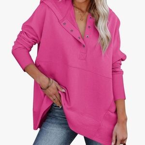 Pkabogbi Women’s Pink Hooded Snap-Detail Pullover